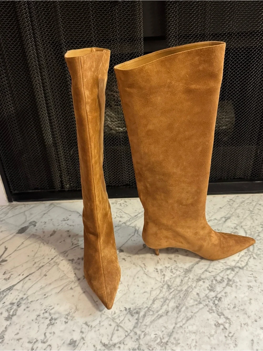 New Staud Sebastian Kitten Heel Suede Knee High Tan Boots Size EU 40.5 10.5 $595